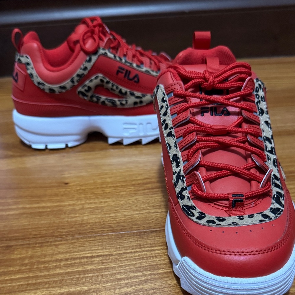 Fila Red and Leopard Print Sneakers